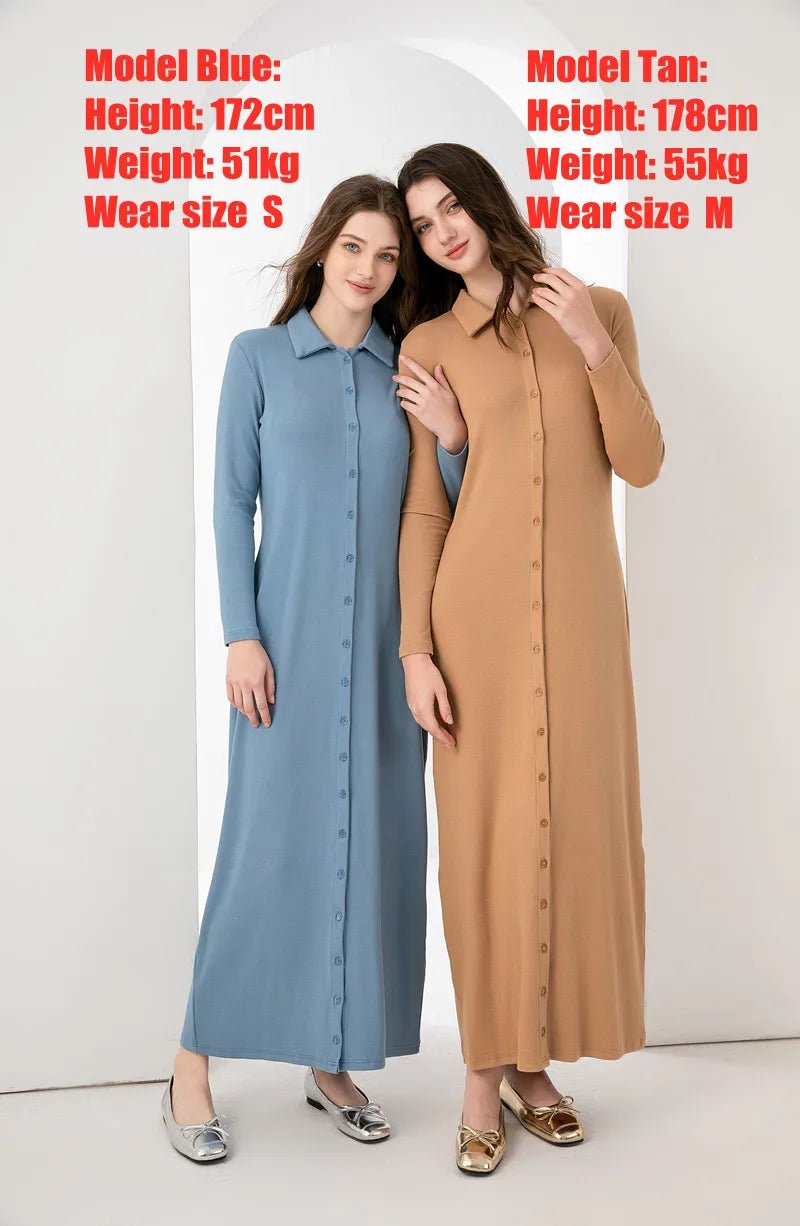 AS 2024 maxi dress button design woman clothes full sleeve Ankle Length comfortable ribbing clothing ( Ship out in 1 day)