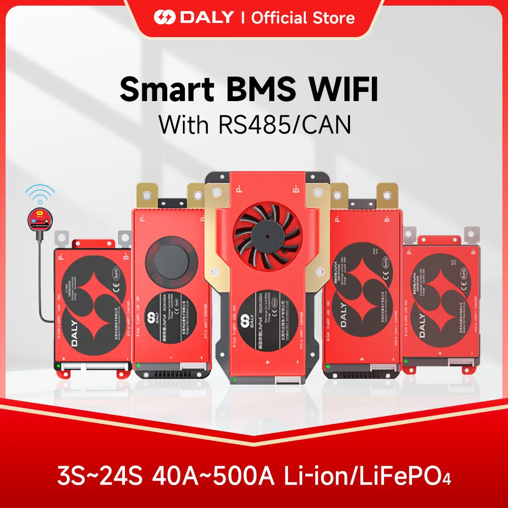 Daly Smart BMS WIFI CAN 485 LiFePo4 4S 12V 8S 24V 16S 48V Li-ion 13S 14S 48V 16S 17S 60V 20S 72V with CAN for Electric scooter