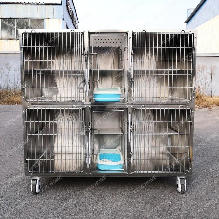 TTHot Selling Veterinary Clinic Equipment Two Layers Combined Cat Cage Stainless Steel Animal Customizable Sustainable