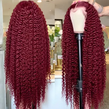 Dixtefo Burgundy Deep Wave Wigs Lace 200 Density 36 Inches Lace Frontal Human Hair for Women