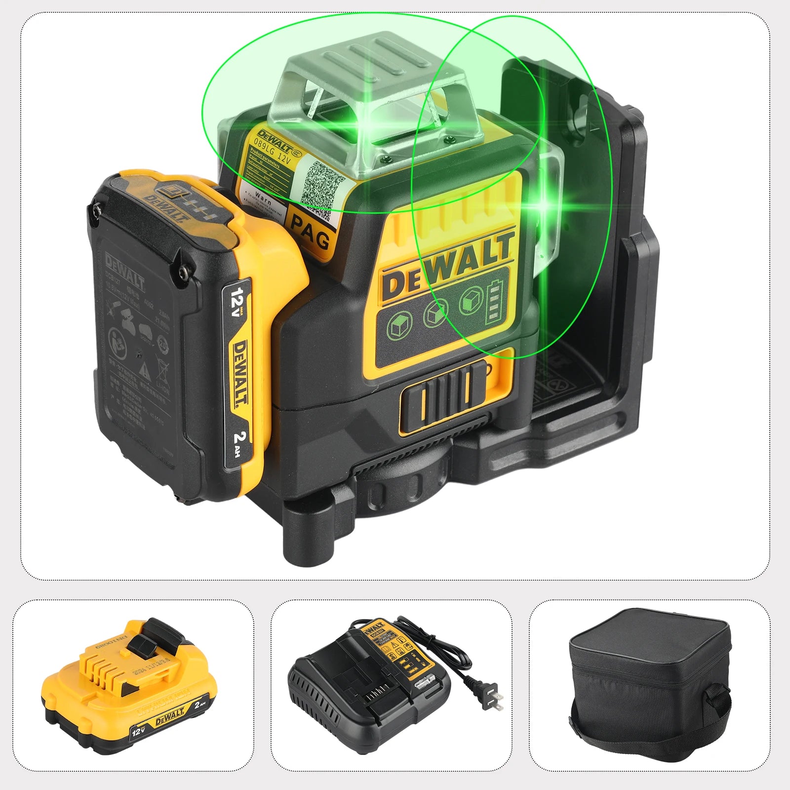 DeWalt DW089LG 12 - Line 3 - Side 360° All - Around Green - Light Laser