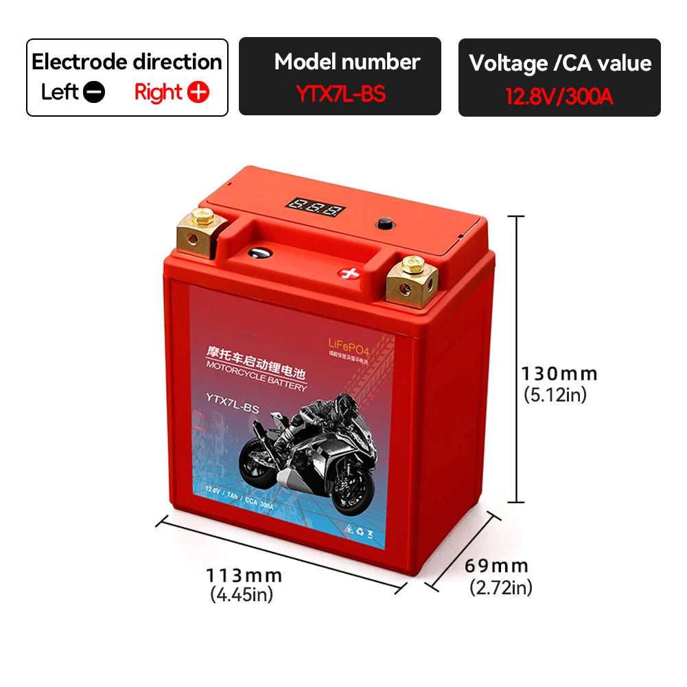 Motorcycle Battery LiFePO4 Scooter Starter 12.8V 5Ah 7Ah 9Ah CCA 200A-400A Built in BMS Lithium Battery Voltage Protection ATV