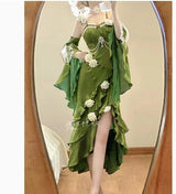 Red Rose Lolita Slimming Long Asymmetrical Fishtail Dress Lolita Halloween Muse Sexy Cos Suspender Dresses and Sleeves