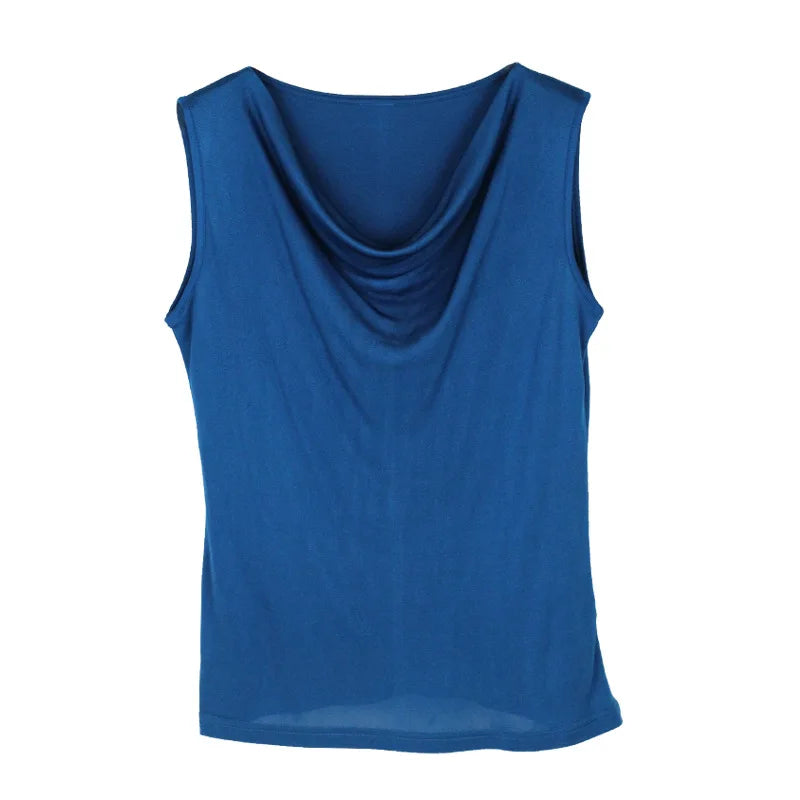 100% Silk Womens Silk T-shirt Comfortable Sleeveless Casual T-shirt Pure Silk T-shirt Cowl Collar T-Shirt