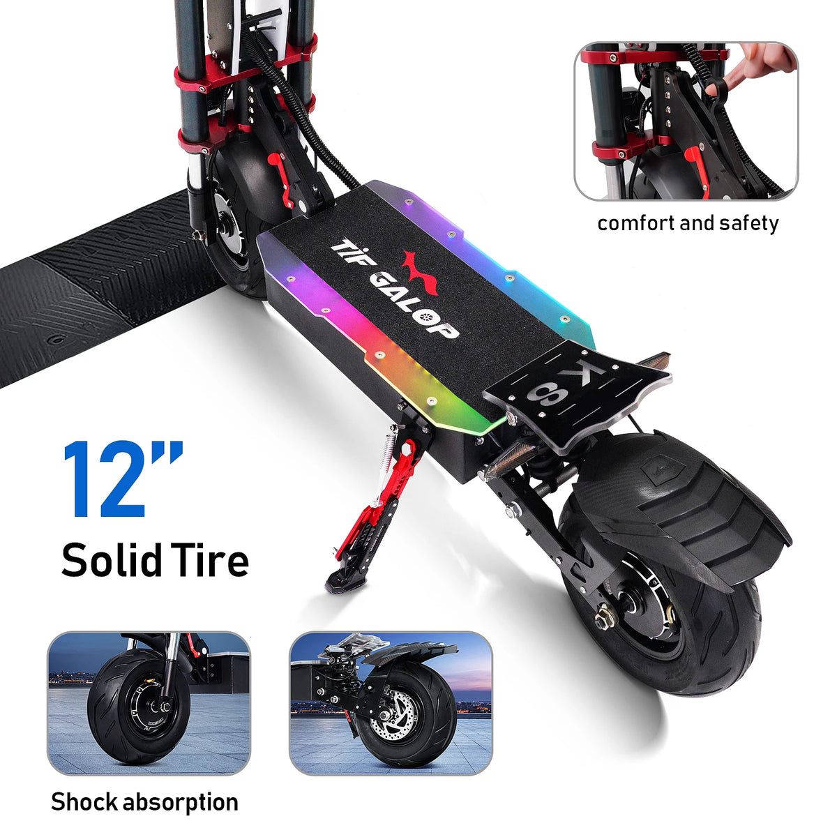 TIFGALOP K8 Adult Foldable Electric Scooter 12 Fat Tireh tire,E-mountain scooter 3000W*2 Motor 60V38AH Battery City Escooter