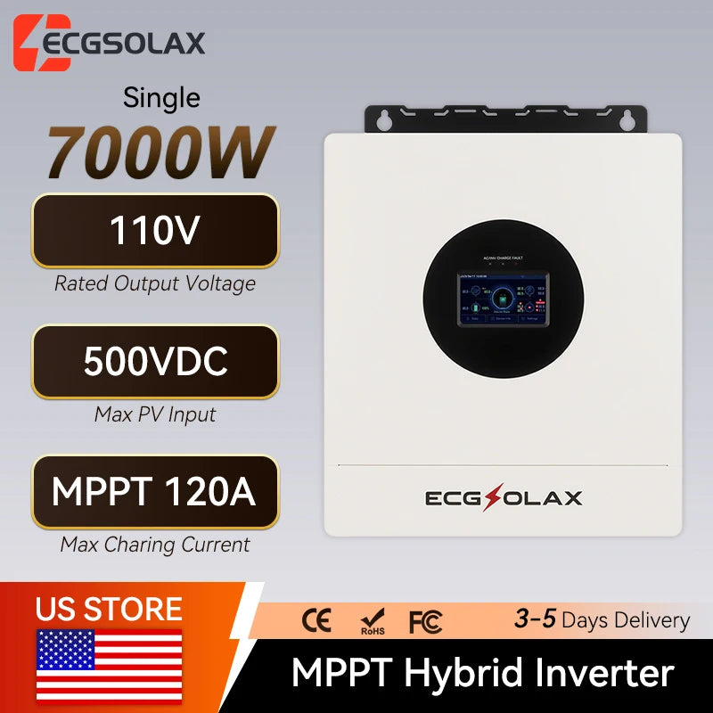 ECGSOLAX 7KW Hybrid Solar Inverter 48V 110V/120V Single Phase Pure Sine Wave Inverter With MPPT 120A Charging Controller PV 500V