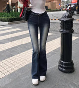Low Waist Flared Jeans Slimming Legs Plump Hips Blue Cotton Stretch Denim Pants Women's Faion Spring 2025