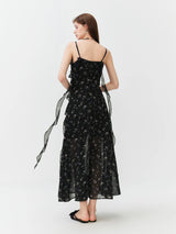 FSLE Summer Women Floral Print Ruffle Tiered Maxi Dress Adjustable Spaghetti Strap A-Line Long Dress Coquette Romantic Style