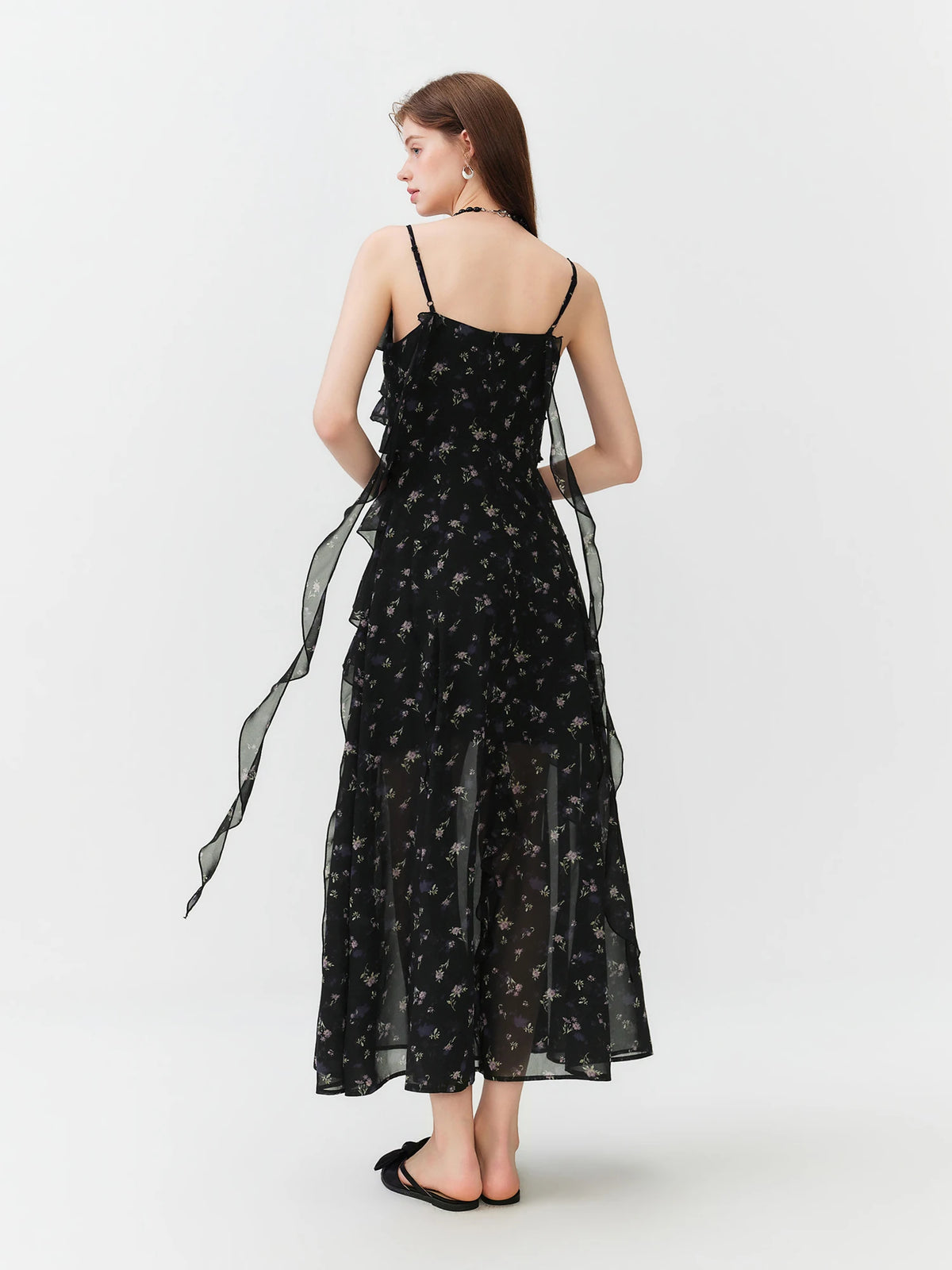 FSLE Summer Women Floral Print Ruffle Tiered Maxi Dress Adjustable Spaghetti Strap A-Line Long Dress Coquette Romantic Style