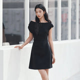 Semir Women Dress One Shoulder Oblique Neck Waist Pleated Solid Cool Feeling Mini 2026 Summer Minimalist Temperament Fashion Top