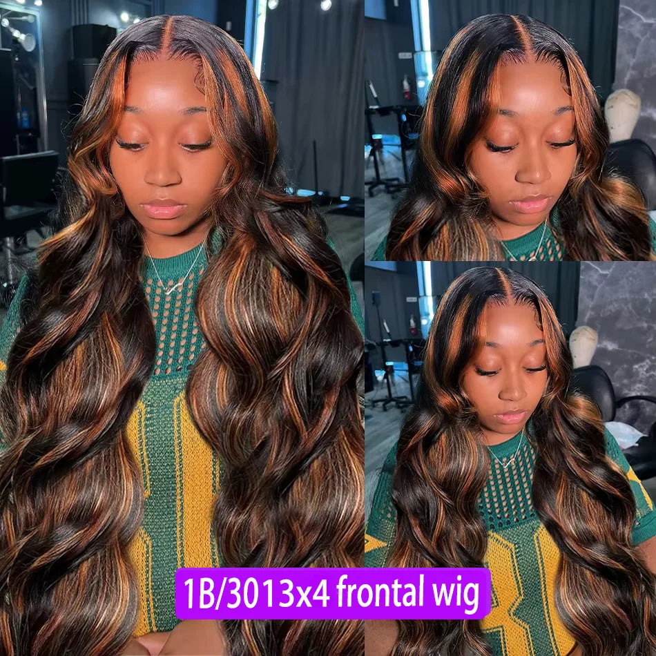 1b30 Black Brown Lace Front 13x4 Body Wave Wigs P427 Highlight Ombre