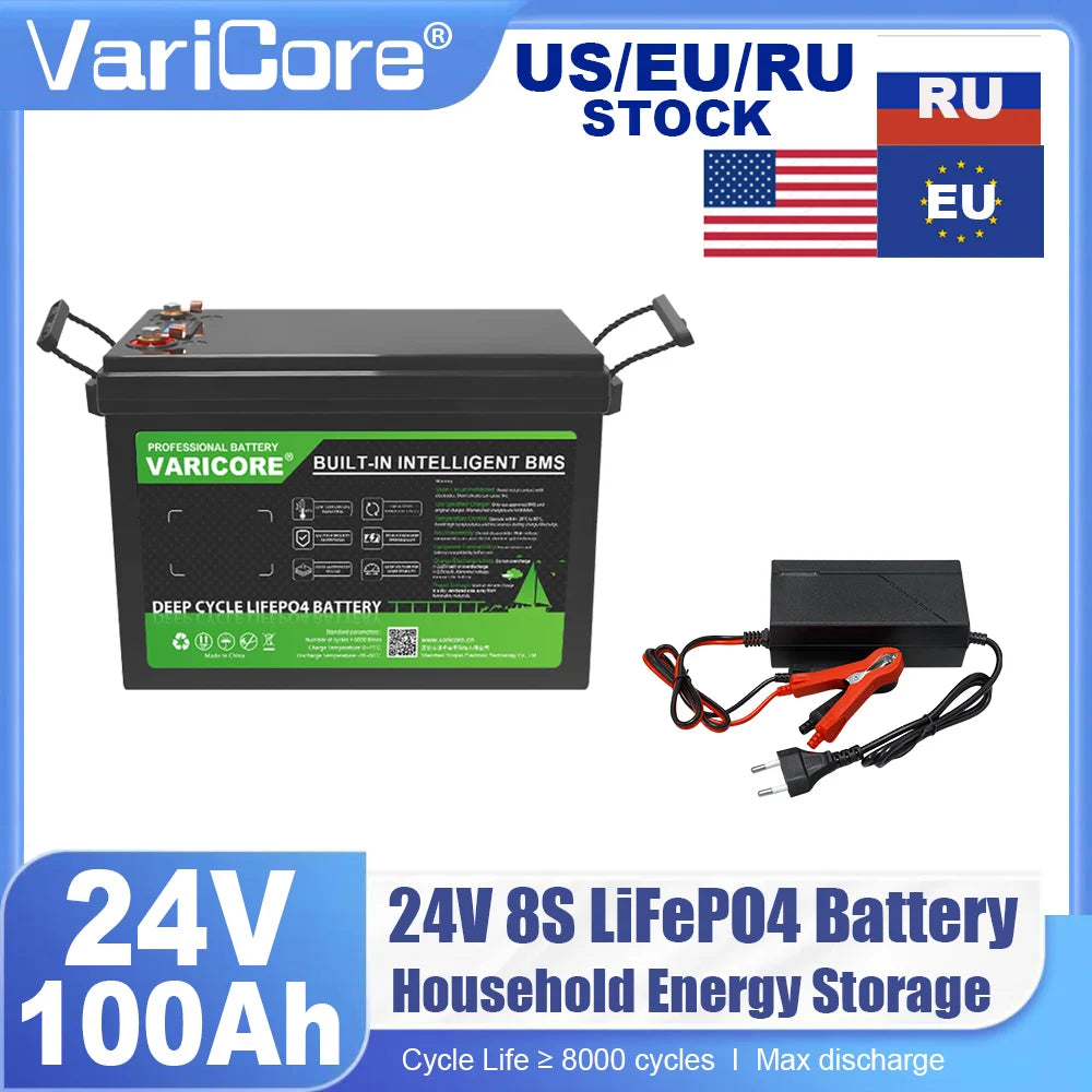 VariCore 24V 100Ah 60Ah LiFePO4 Battery 8-series Lithium Iron Phosphate for Boat Golf Cart Car Lighter Batteries 29.2V Duty-free