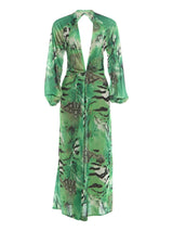 Animal Print Wrap Maxi Dress V Neck Sleeve Twist Waist High Slit Long Gowns Women's Resort Vacation Party Robes 2026 New Arrival