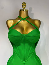 Women Sexy Sleeveless Backless Green Midi Bodycon Bandage Dress 2025 Celebrity Elegant Evening Club Party Luxury Birthday Dress