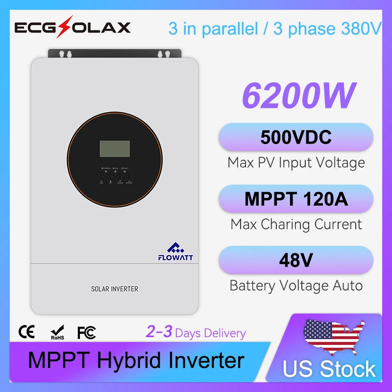 ECGSOLAX 6.2KW Solar Hybrid Inverter 220Vac 48V Built-in MPPT 120A Charging Controller Parallel MPPT Hybrid Solar inverter BMS