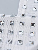 BEAUKEY New Fashion Luxury Diamond Crystal White Bandage Evening Dress Mesh Sexy See Through Elastic Slim Party Dress Vestidos