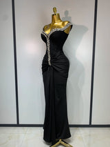 Women Sexy Off Shoulder Black Long Diamond Bodycon Bandage Dresses Celebrity Elegant Evening Party Nightclub Wedding Guest Dress