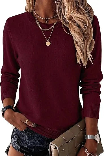 Women's Fashionable Wool Blend Sweater, Long-Sleeved with a Round Neck, Suitable for Business Casual Occasions, Trendy and Stylish.
