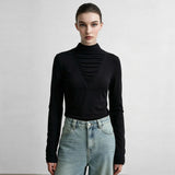 Amii Pile Collar Long Sleeve Tee Slim Fit Slimming Elegant Commuter Minimalist Versatile Winter 2026 Tops for Women 12644048