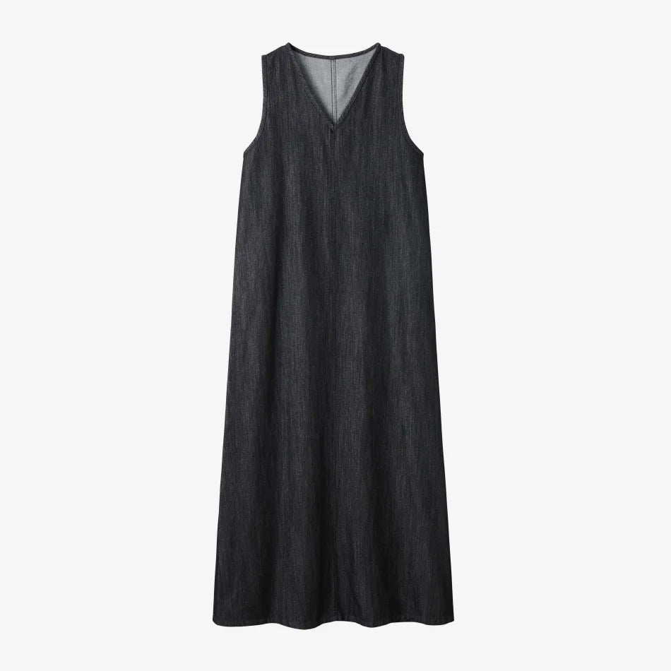 AS AW26 Denim V-Neck sleeveless denim maxi dress woman clothes