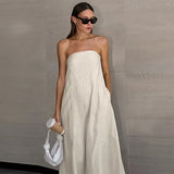 French-Style Women's Cotton-Linen Strapless Dress Chic New Solid Color Off-Shoulder Backless Sexy Casual Summer Dresses Vestido