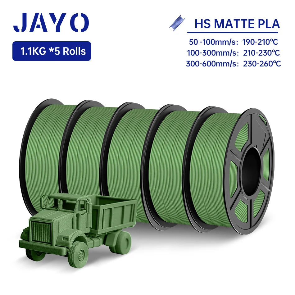 JAYO PLA Classic 3D Filament 1.75mm High Speed Matte PLA 3D Printer Filament Neatly Wound 3D Printing Materials 5Rolls/set