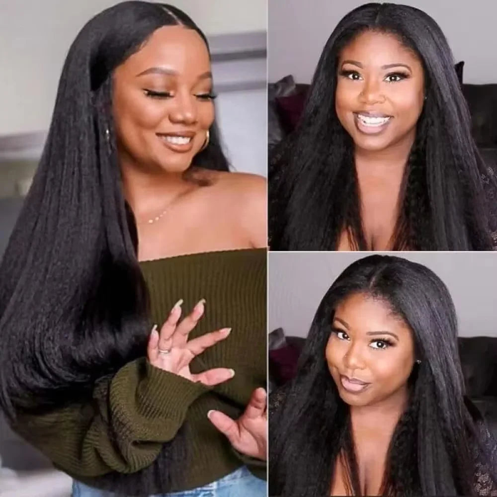 30 32 Inch Long Kinky Straight U Part Wigs Human Hair Wigs V Part Yaki