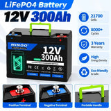 12V 300Ah 21700 LiFePO4 Battery Built-in Smart BMS,8000+ Cycles, Suitable for Solar Panels, Camper Vans, Marine Crafts