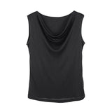 100% Silk Womens Silk T-shirt Comfortable Sleeveless Casual T-shirt Pure Silk T-shirt Cowl Collar T-Shirt