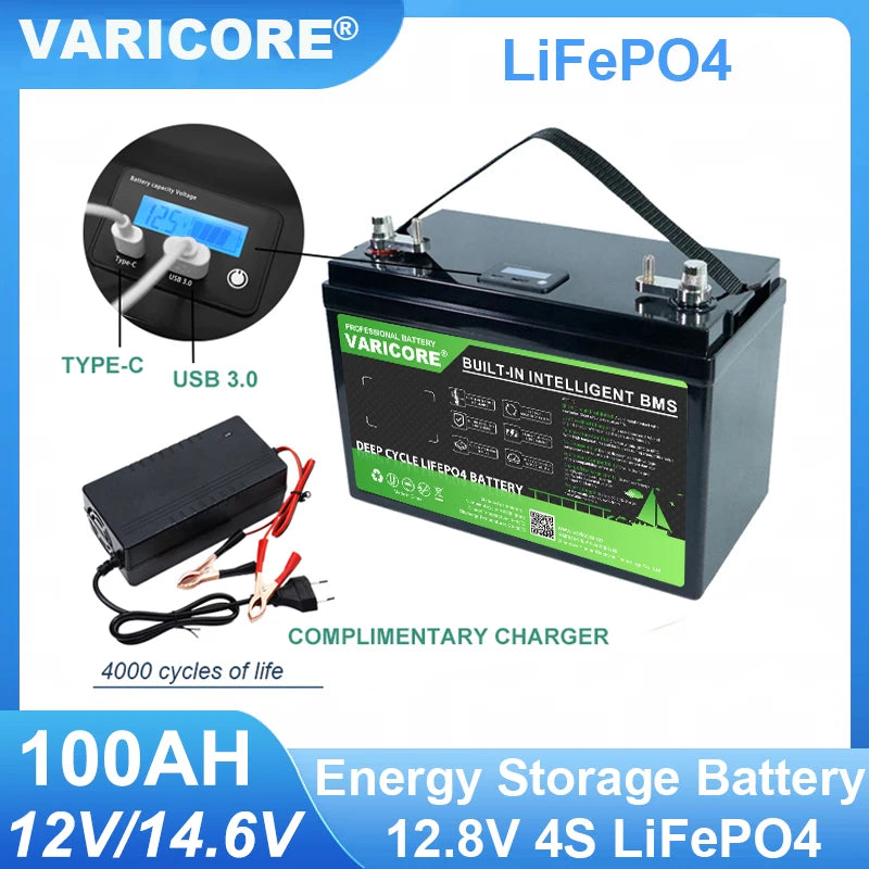 VariCore 12V/12.8v 340Ah 360Ah 200Ah 180Ah 120Ah LiFePO4 Battery Lithium Iron Phosphate Batteries Travel Camp 14.6v Golf Cart