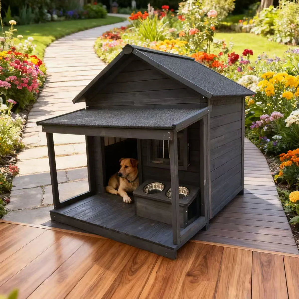 Outdoor dog cage doghouse Solid wood sun protection Rain protection dog kennel doghouse Large medium-sized dog Golden Retriever