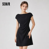Semir Women Dress One Shoulder Oblique Neck Waist Pleated Solid Cool Feeling Mini 2026 Summer Minimalist Temperament Fashion Top