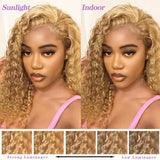 38Inch 13x6 HD Transparent Lace Front Wig Human Hair #27 Deep Wave Pre Plucked 200% Density Honey Blonde Curly Wig For Women