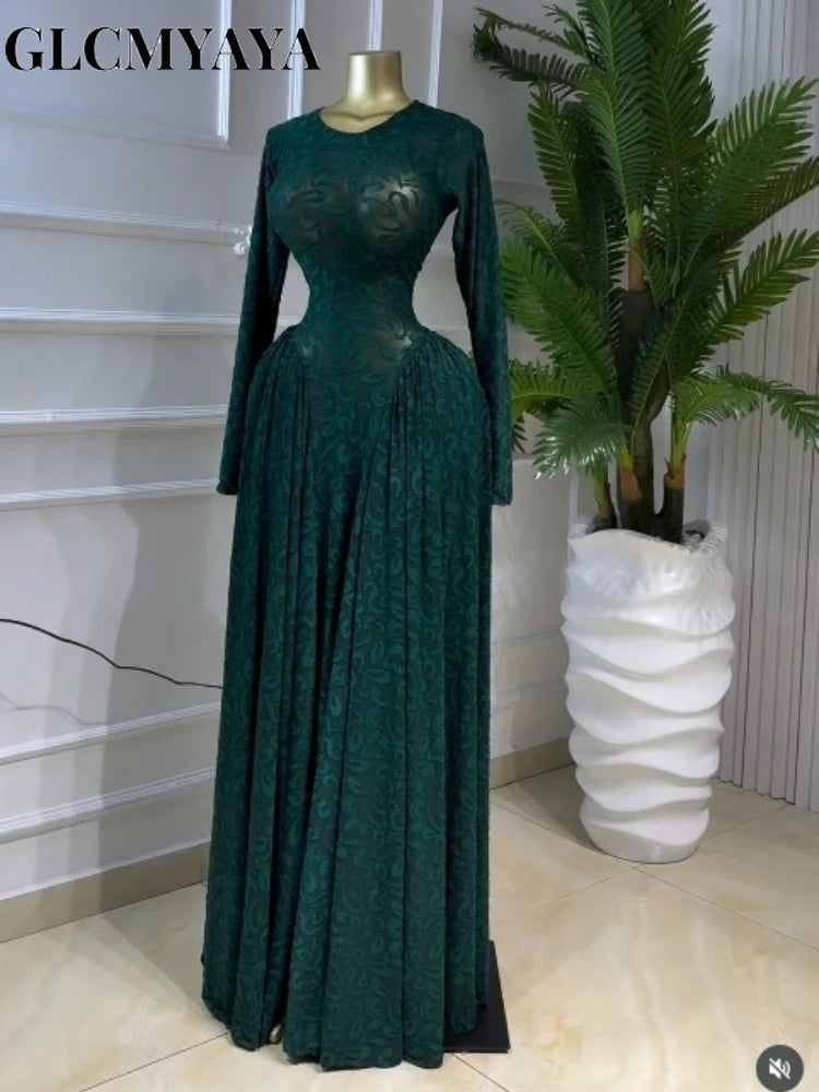 CM.YAYA Women O-neck Long Sleeve Big Swing A-line Maxi Dress 2026 Evening Sexy Parties Education Vacation Long Dresses Vestidos