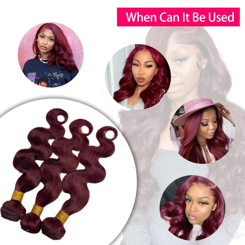 Ridisi 99j Burgundy Body Wave Human Hair Bundles Brazilian Wavy 3/4 Bundles Human Hair Colored Wind Red Hair Bundles