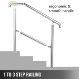 SucceBuy 3-5 Step Railing Stainless Steel Transitional Handrail Fit For Level Surface Adjustable Stair Railing Safely Downstairs