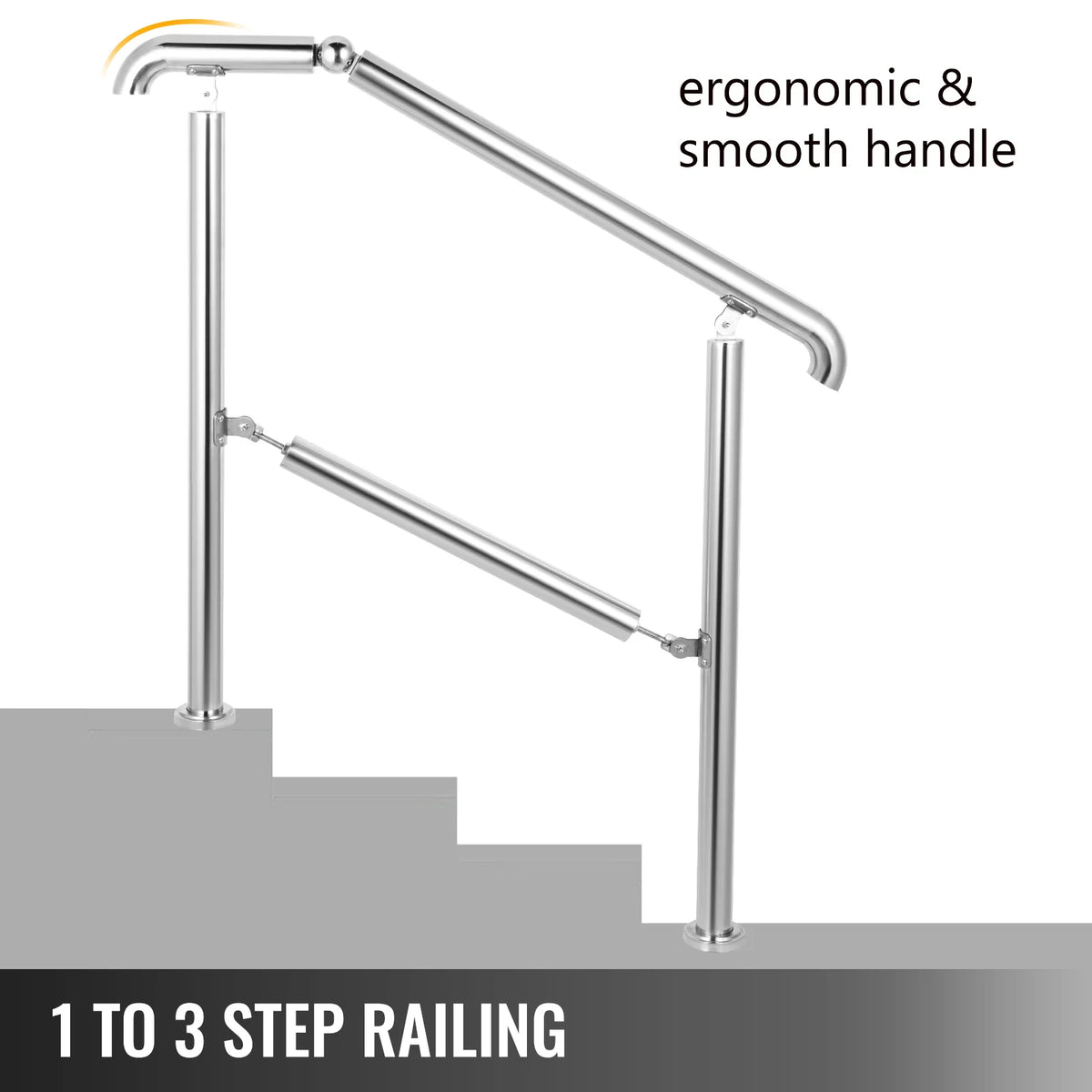SucceBuy 3-5 Step Railing Stainless Steel Transitional Handrail Fit For Level Surface Adjustable Stair Railing Safely Downstairs