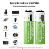 Bestely 1.5V/AAA 6800mAh High Capacity Rechargeable Lithium Batteries Type-C /USB AAA Li-ion Battery 2000 Times/Cycle with Cable