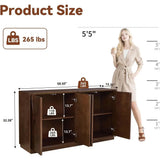 Retro Walnut Sideboard Cabinet with Magnetic Door, Adjustable Shelf for Living Room or Kitchen
