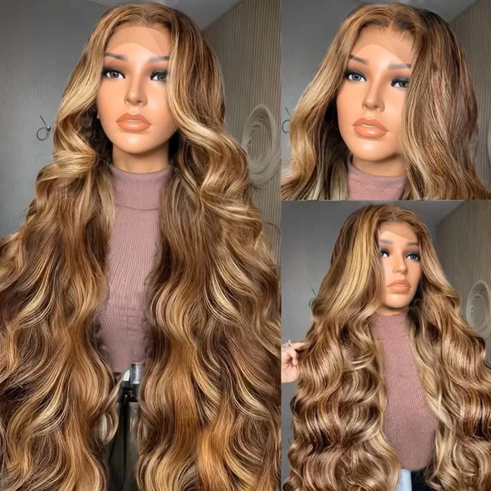 220% Density Lace Front Wigs Human Hair Body Wave P4/27 Highlight 13x4 13x6 HD Lace Frontal Colored 40 46 Inch Human Wig