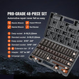 48-Piece 3/8" Drive Impact Socket Set with SAE/Metric Sizes, Deep & Shallow, Extension Bar & Adapters