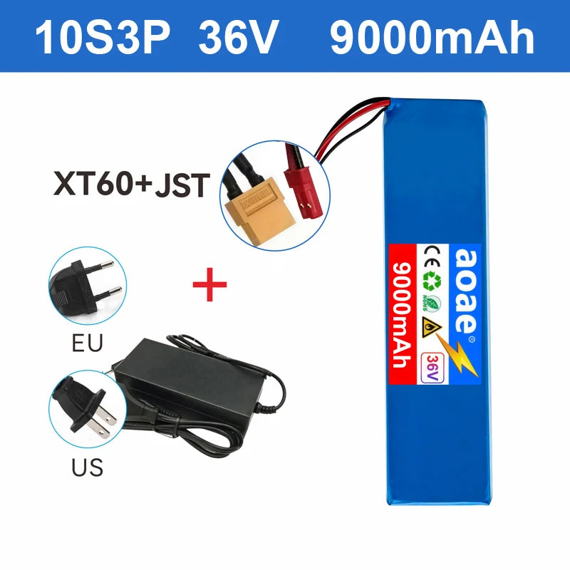 36V Electric Scooter Battery 9.0Ah 18650 Grade-A Cells 10S3P 500W-1000W Built-in BMS XT30 JST Long Range Safe & Durable