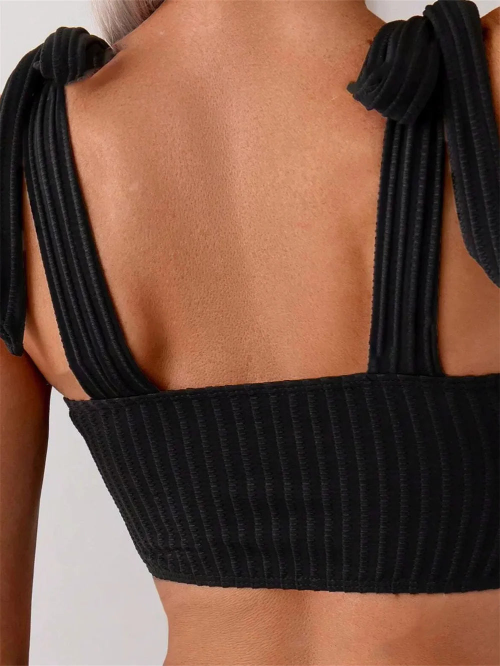 Sexy Black Bandage Wide Straps Bikini High Waist Rib Swimsuit Women's Bikinis and Tankinis Push Up Holiday Swimwear Beach Outfit