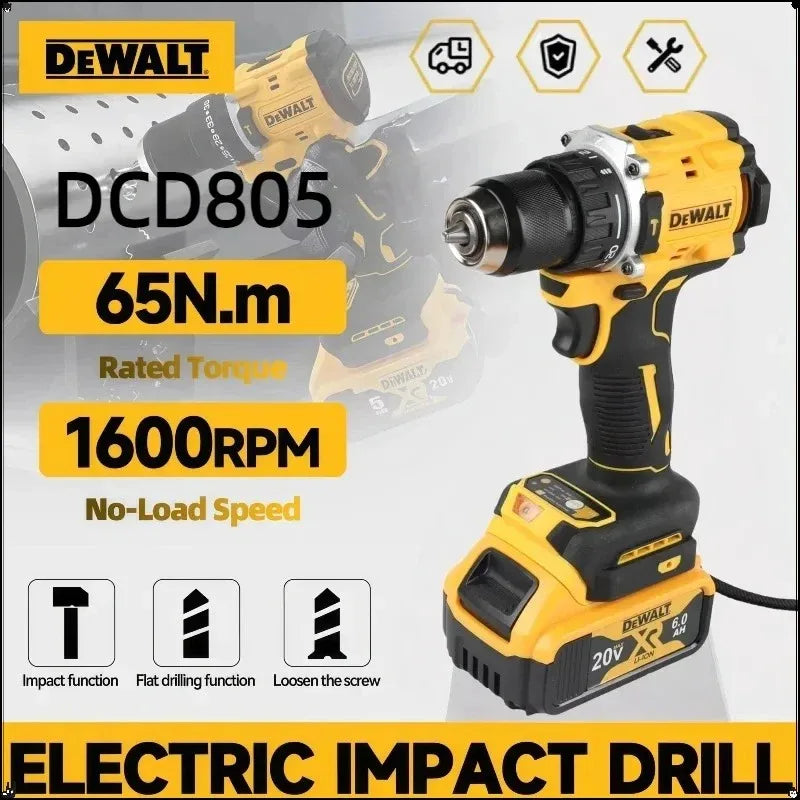 DEWALT DCD805 20V Brushless Cordless Impact Drill Electric Screwdriver 2AH 6AH Li-ion Battery Charger Full Combo Kit