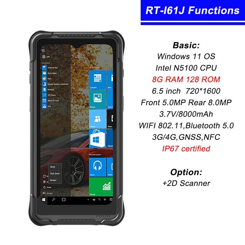 6.5 Inch Windows 11 PDA Handheld 8G+128G Intel N5100 CPU Data Collector IP67 Waterproof Rugged Industrial Tablet