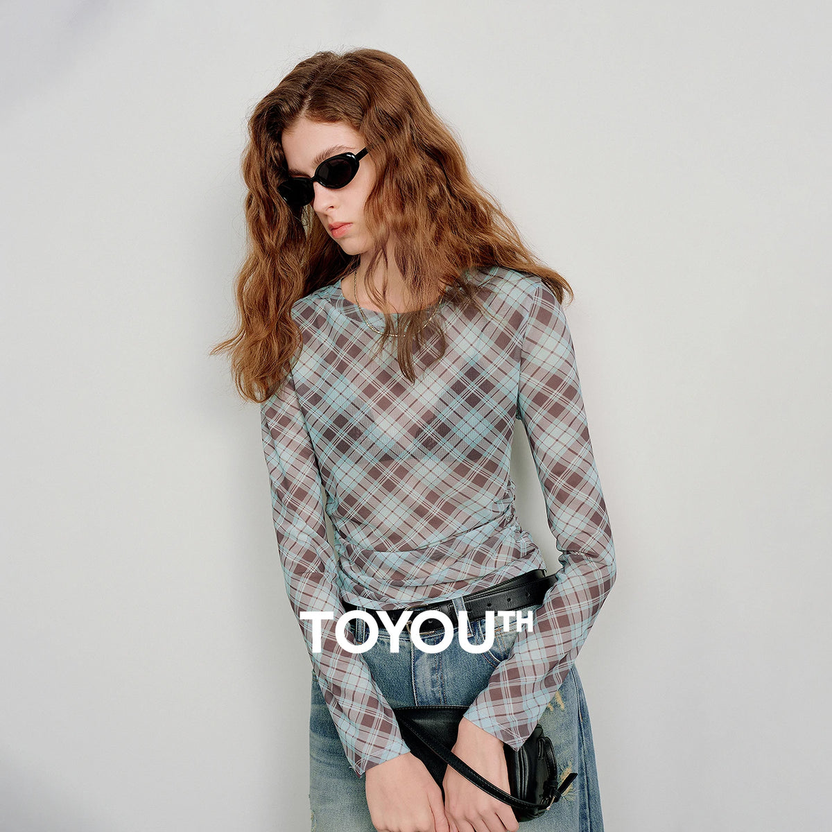 TOYOUTH women's T-shirt 2026 Spring New Mesh Print Waist Cinched American Hot Girl Trendy Unique Casual Tops