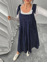 GIBSIE Plus Size Solid Tie Shoulder Overalls Dress For Women 2026 Summer Casual Loose Sleeveless Maxi Long Dresses with Pockets