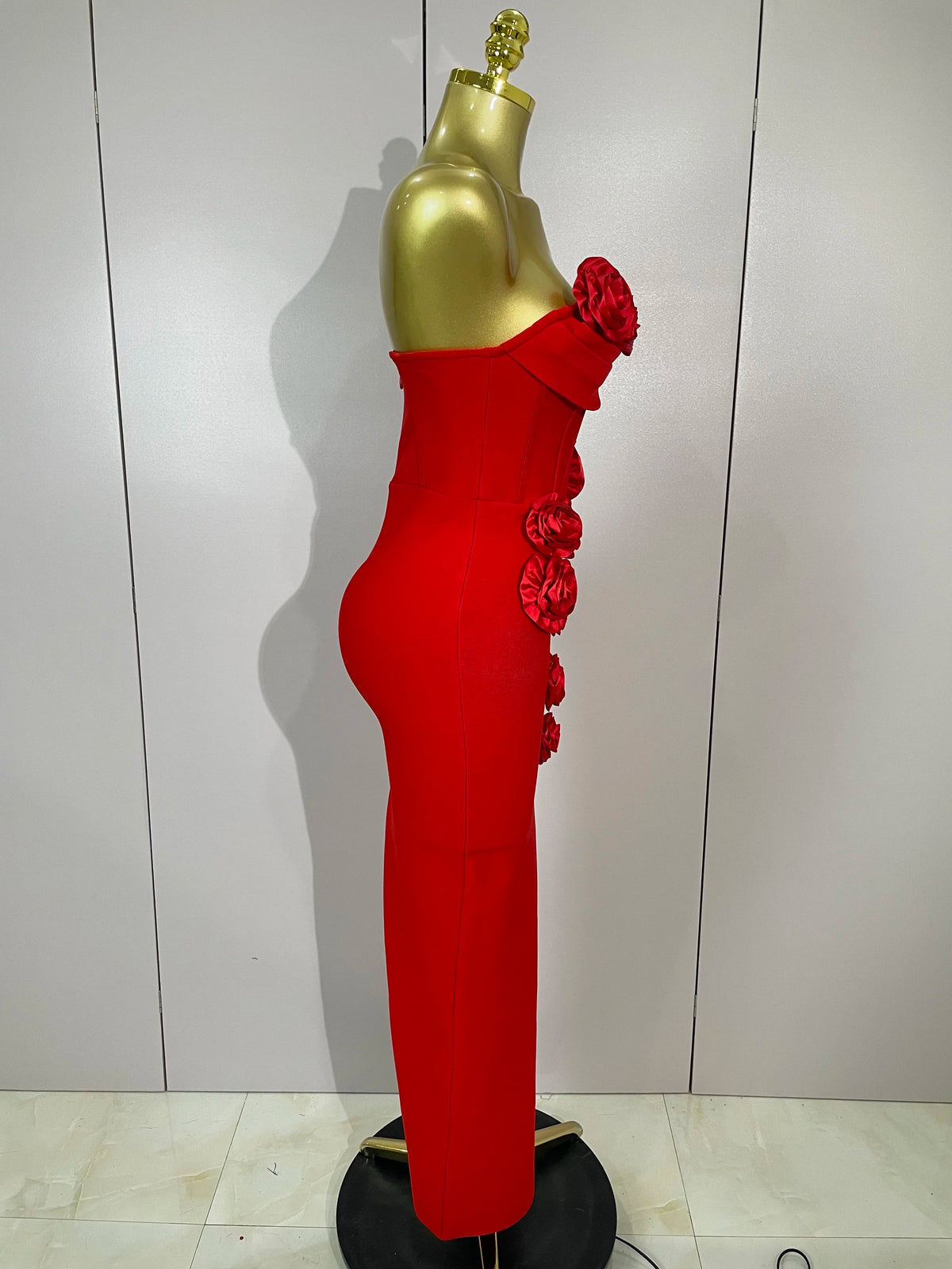 Newest Sexy Strapless Backless Red Flower Long Bandage Dress Women Celebirty Elegant Prom Evening Club Party Birthday Dresses