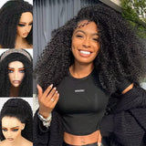 Remy Human Hair Wigs Kinky Curly Headband Wig Upgrade 3 IN 1 Half Wig With Drawstring Seamless Clip IN Hair Machine Wigs 200 Density