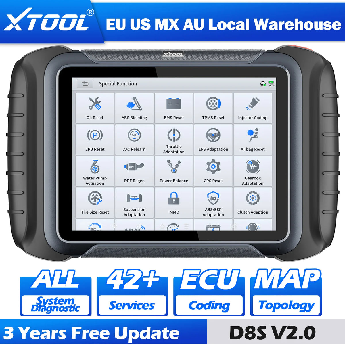 XTOOL D8S V2.0 Automotive Scanner ECU Coding Bidirectional Auto OBD OBD2 Scanner All System Car Diagnostic Tools CAN FD DoIP FCA